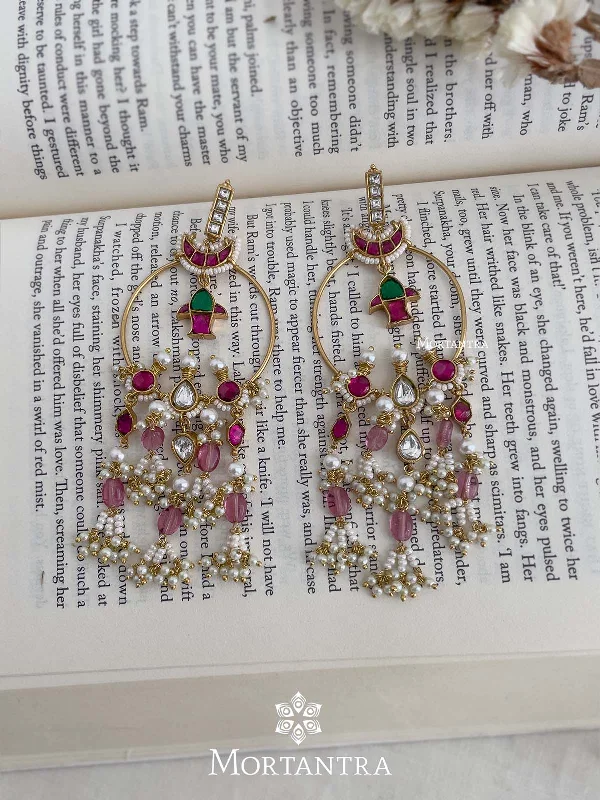 Elegant Swarovski Earrings-Multicolor Gold Plated Jadau Kundan Earrings - ME1046M