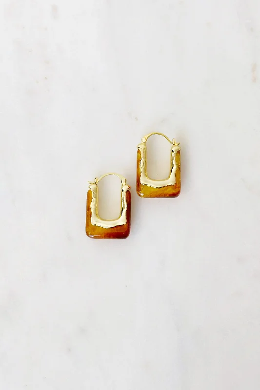 Multi-Colored Earrings-Amber Square Hoop