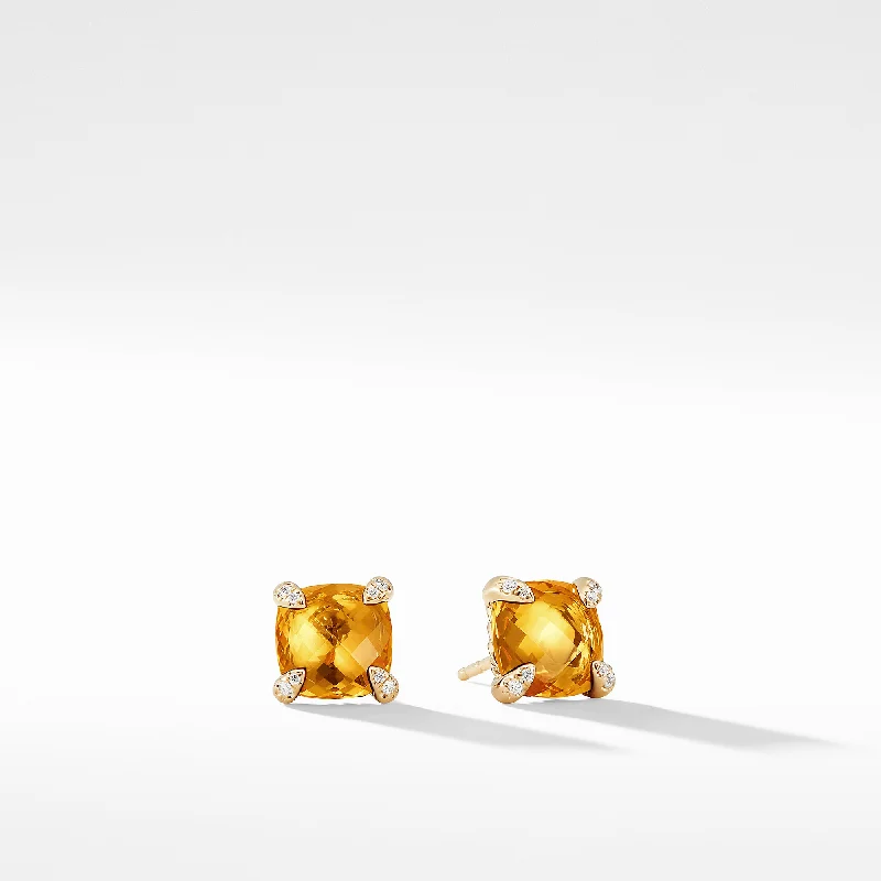 Statement Earrings for Weddings-Chatelaine® Stud Earrings in 18K Yellow Gold with Citrine and Diamonds\, 8mm