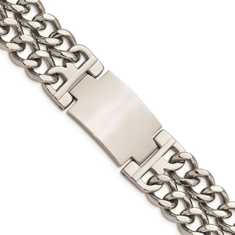 Men’s Leather Bracelet-Stainless Steel Polished 8in ID Bracelet