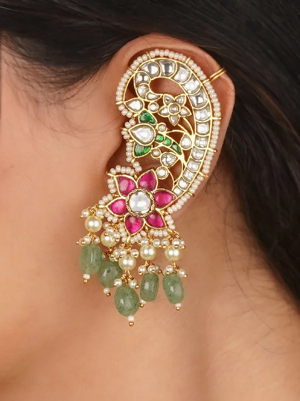 Sterling Silver Earrings-Multicolor Gold Plated Jadau Kundan Earrings - ME1177M