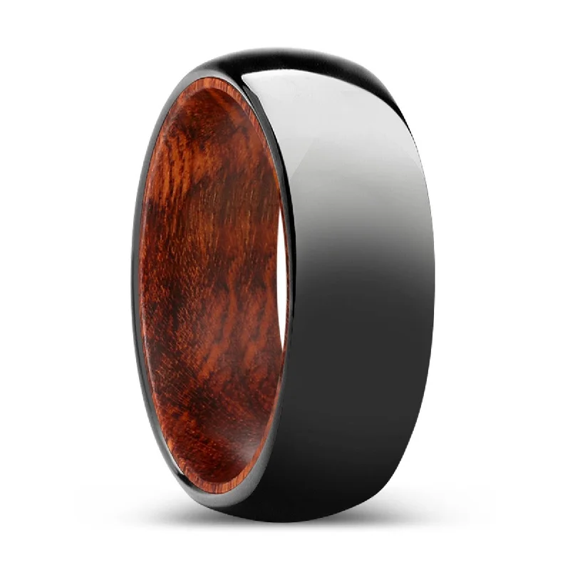 RUSTICO | Snake Wood, Black Tungsten Ring, Shiny, Domed