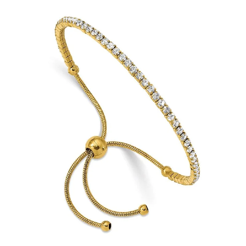 Simple Gold Bracelet-Stainless Steel Polished Yellow IP-plated Preciosa Crystal Adj. Bracelet