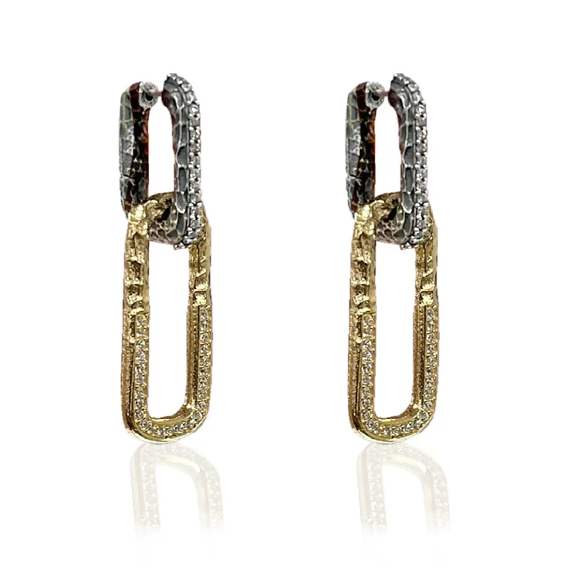 Metal Statement Earrings-VINTAGE SILVER TWO TONE PAPERCLIP DROP EARRINGS