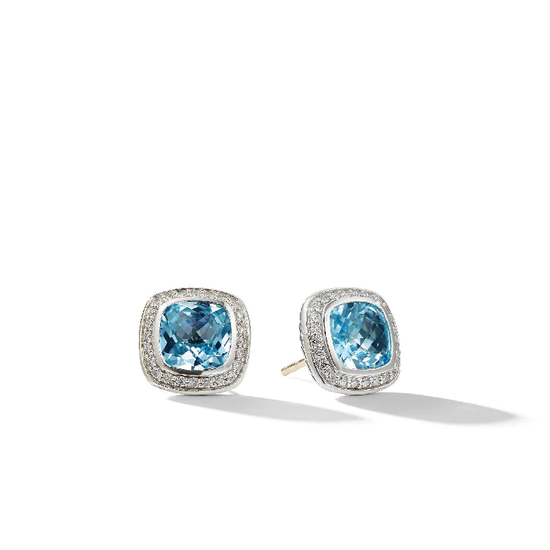 Cute Pearl Earrings-Albion® Stud Earrings in Sterling Silver with Blue Topaz and Diamonds\, 7mm