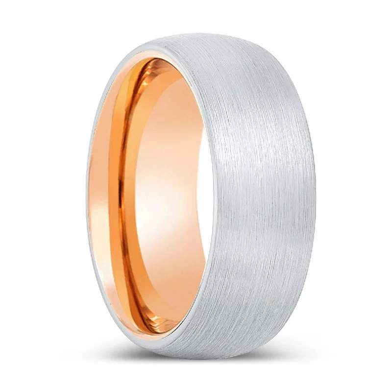 ARCHBISHOP | Rose Gold Ring, White Tungsten Ring, Brushed, Domed