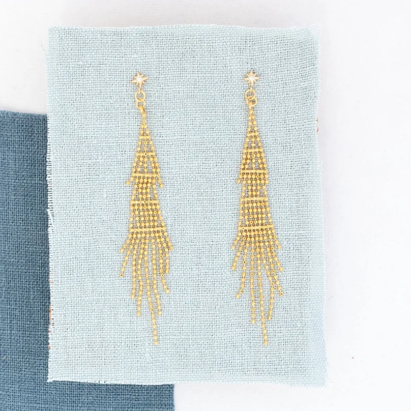 Trendy Statement Earrings-Star Cubic Zirconia Tassel Post Dangle Earring Celestial