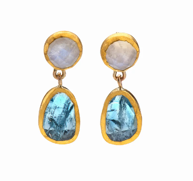 Classic Stud Earrings-Nava Zahavi Yellow Gold Moonstone Aqua Moonlit Earrings