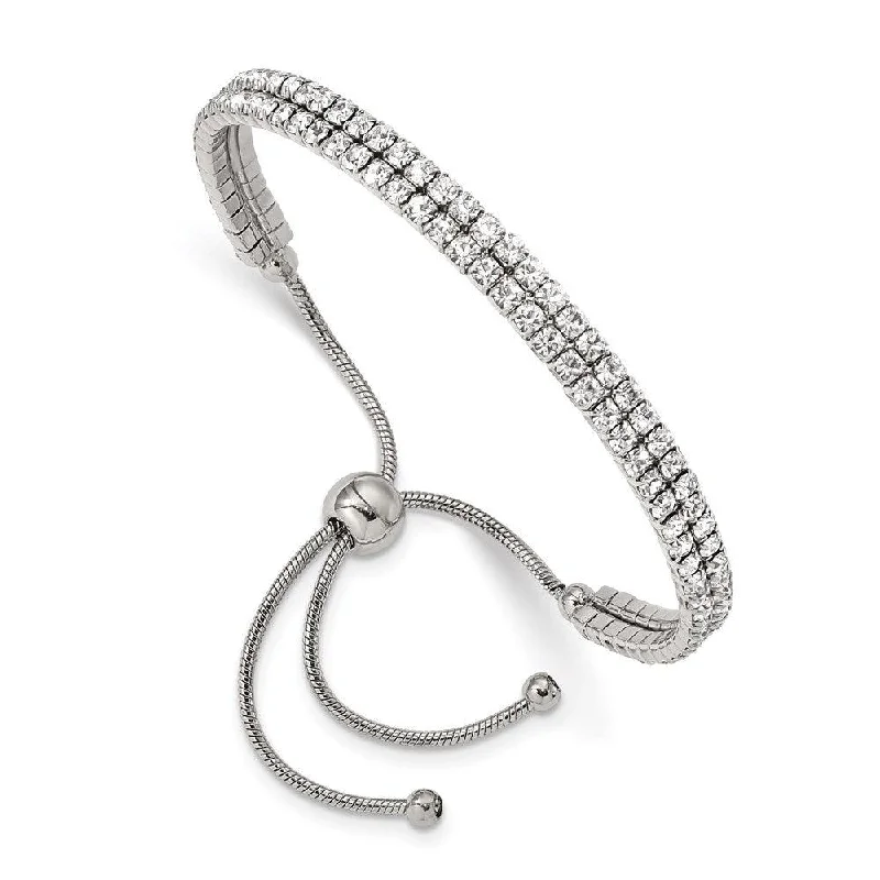 Double Cuff Bracelet-Stainless Steel Polished Preciosa Crystal Adjustable Bracelet