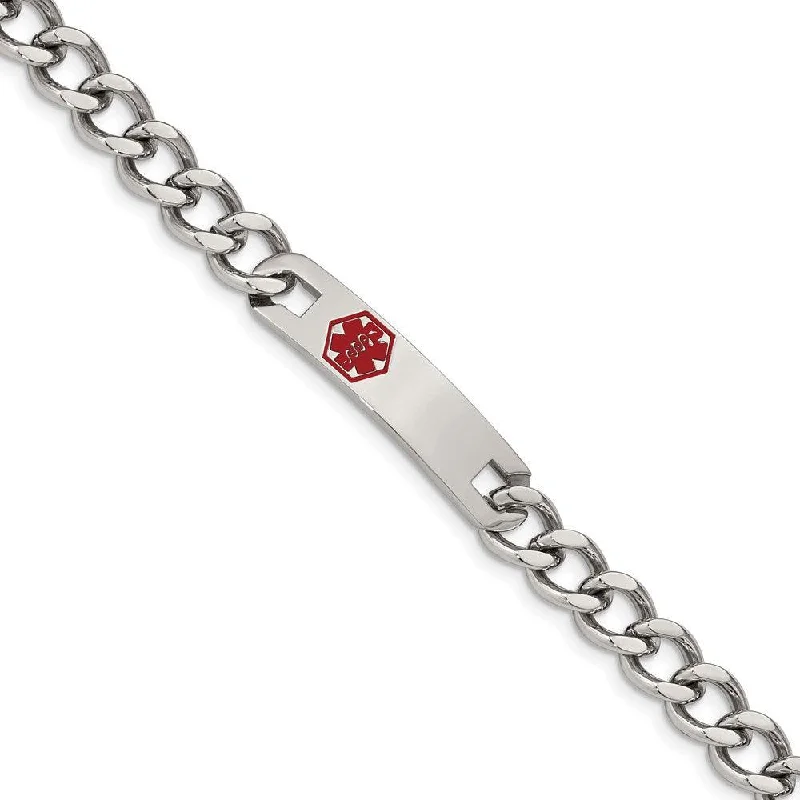 Rose Gold Chain Bracelet-Stainless Steel Polished with Red Enamel 9.5in Medical ID Bracelet