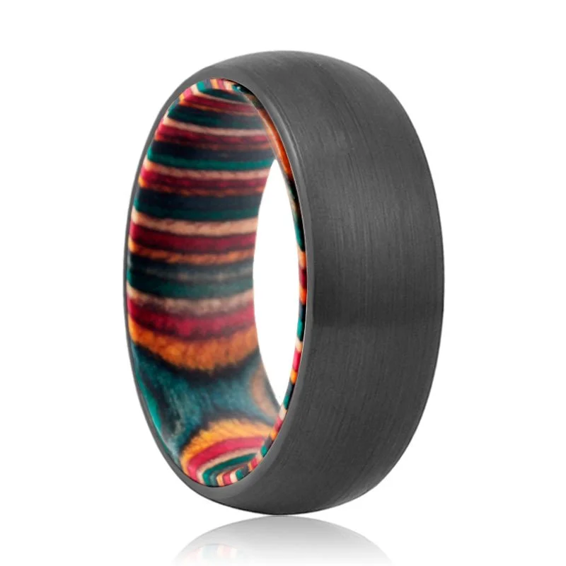 ESME | Multi Color Box Wood Ring Black Domed