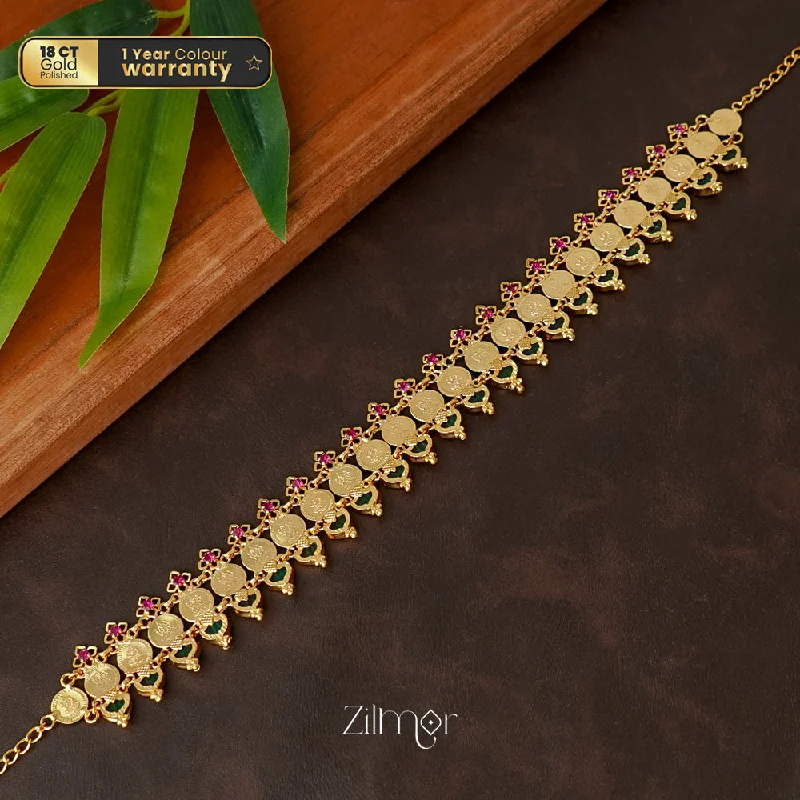 Personalized Bar Necklace-KY1011322 - Gold tone Lakshmi coin with Palakka Bridal Choker Necklace