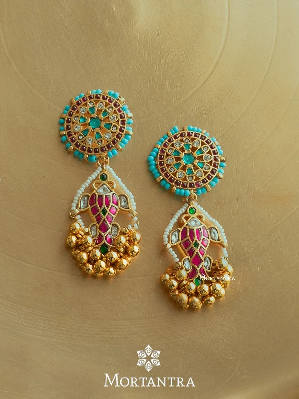 Beaded Hoop Earrings-Multicolor Gold Plated Mishr Earrings - MR-E116M