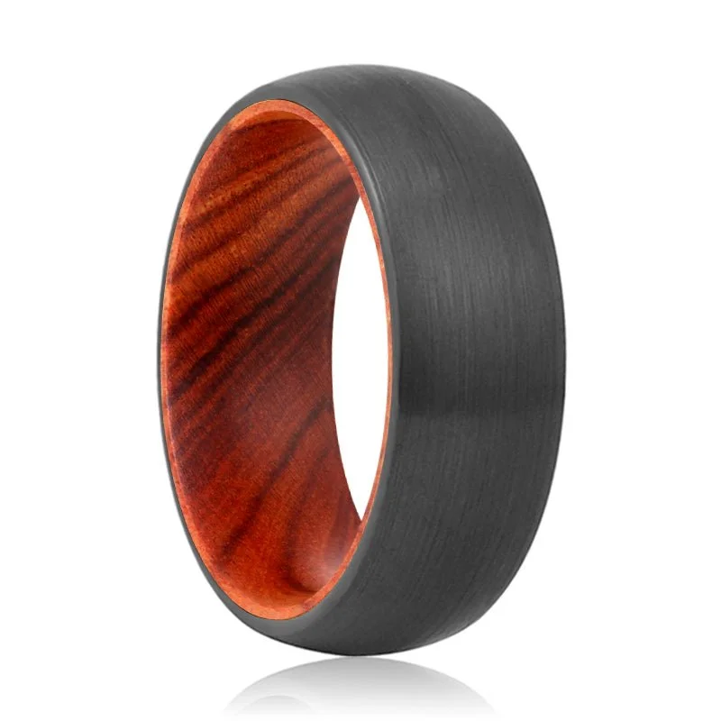 DRURY | Iron Wood, Black Tungsten Ring, Brushed, Domed