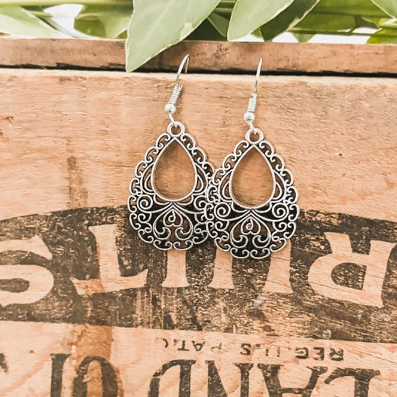 Party Earrings-Beautiful Ornate Silver Earrings