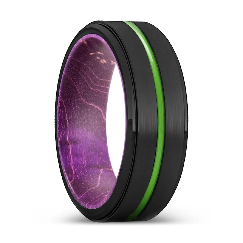 MACON | Purple Wood, Black Tungsten Ring, Green Groove, Stepped Edge