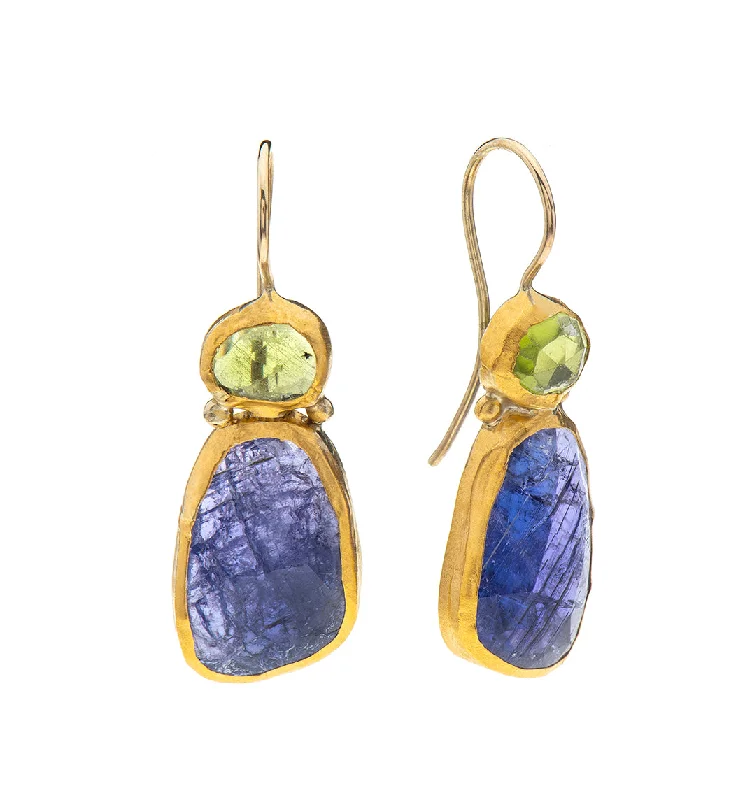 Large Gold Earrings-Nava Zahavi Yellow Gold Peridot and Tanzanite Mayven Earrings