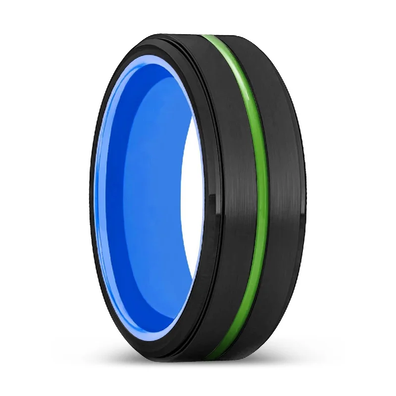 METAIRIE | Blue Ring, Black Tungsten Ring, Green Groove, Stepped Edge