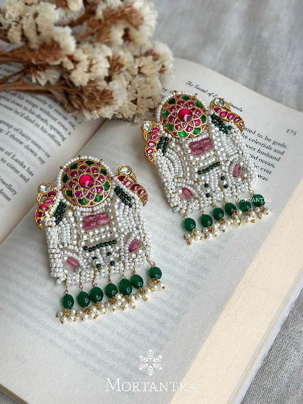 Embellished Earrings-Multicolor Gold Plated Mishr Earrings - MR-E122M