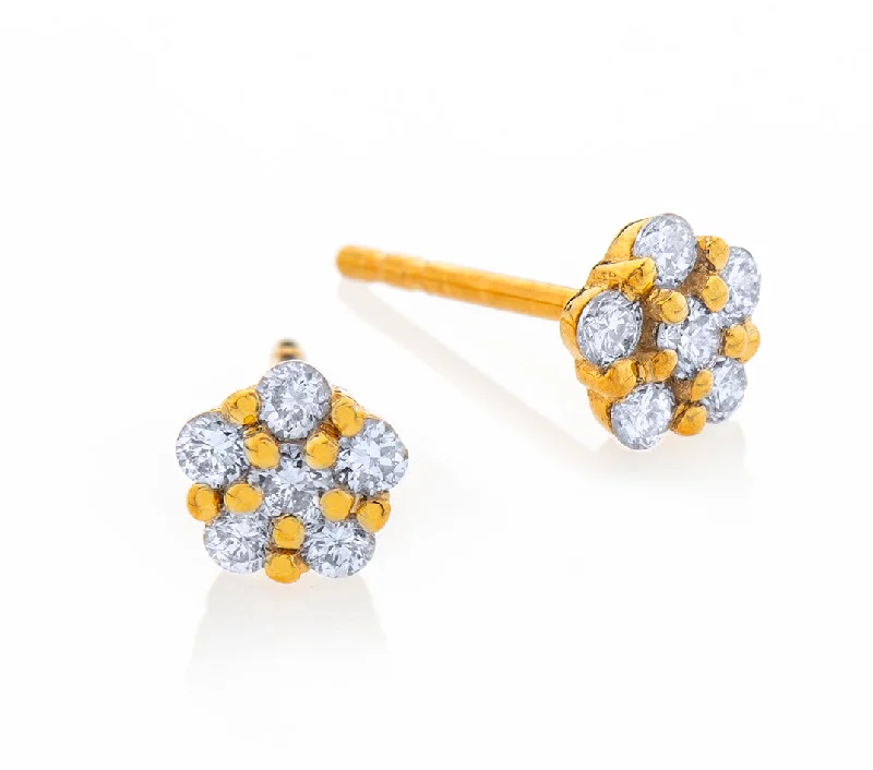 Pearl Dangle Earrings-Nava Zahavi Flower Diamonds Stud Yellow Gold Earrings