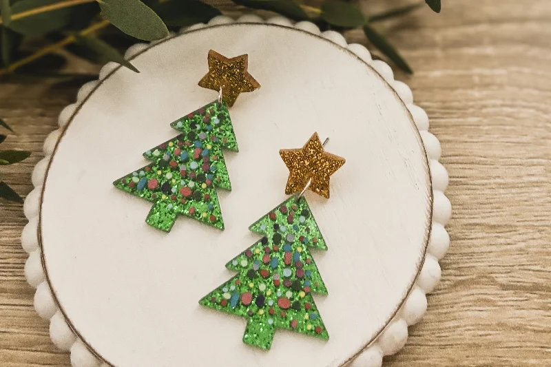 Bold Statement Earrings-Beautiful Acrylic Christmas Tree Earrings