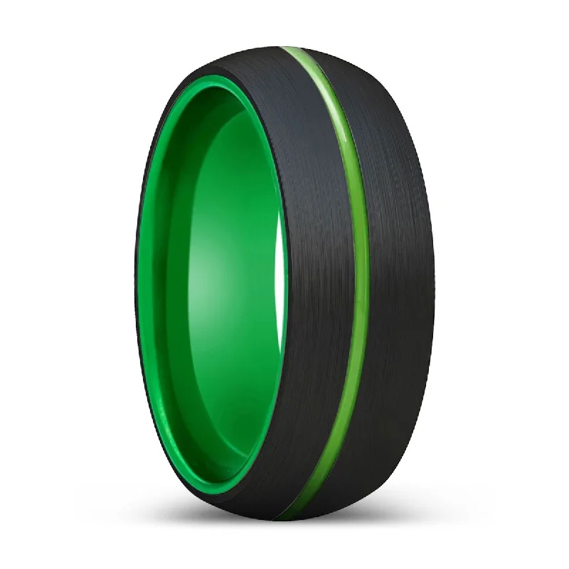 HURLEY | Green Ring, Black Tungsten Ring, Green Groove, Domed