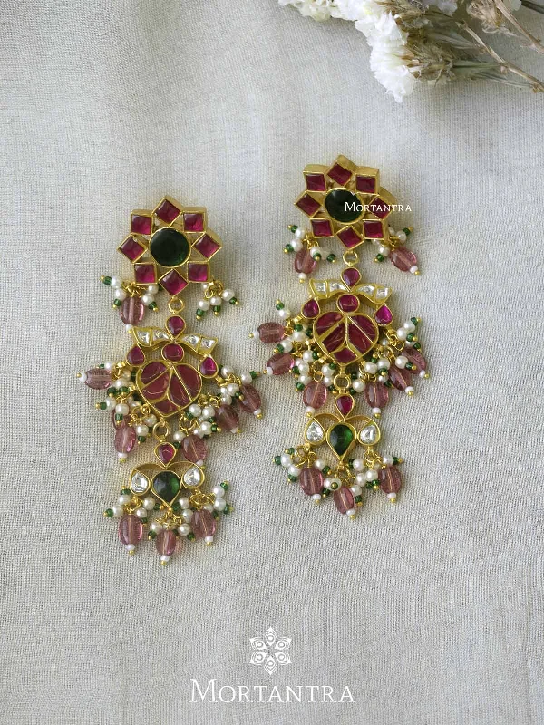 Stylish Hoop Earrings-Multicolor Gold Plated Thappa Jadau Kundan Earrings - TJ-E44