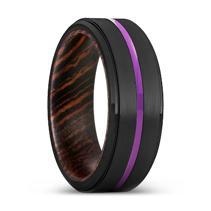 GRAFTON | Wenge Wood, Black Tungsten Ring, Purple Groove, Stepped Edge