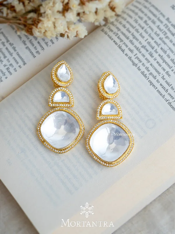 Pearl Hoop Earrings-White Color Gold Plated Faux Polki Earrings - PK-E28G