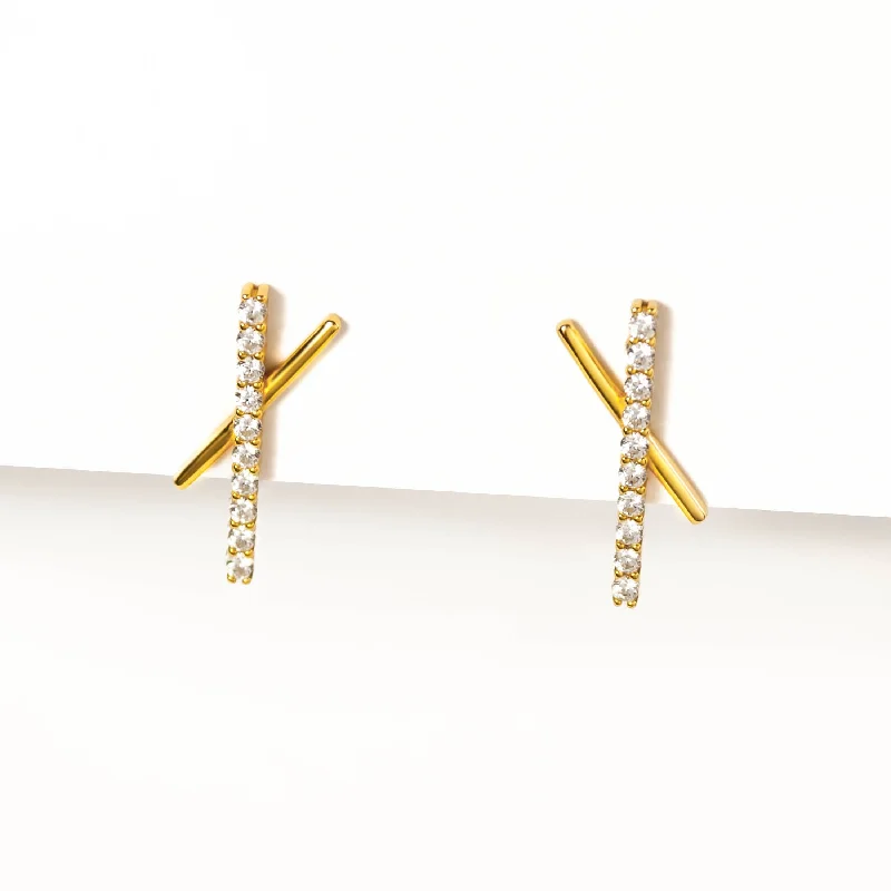 Elegant Ear Cuffs-Pavé X Stud Earrings