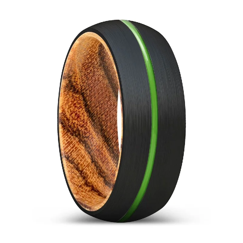 WILBURT | Bocote Wood, Black Tungsten Ring, Green Groove, Domed