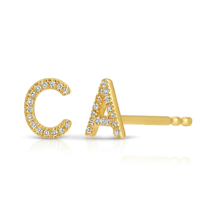 Stud Earrings for Women-14K Gold Pavé Letter Stud