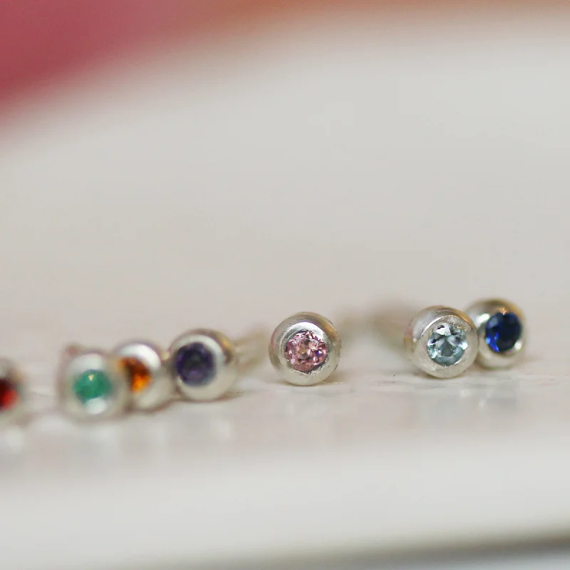 Classic Silver Earrings-FLECK GEMSTONE STUDS