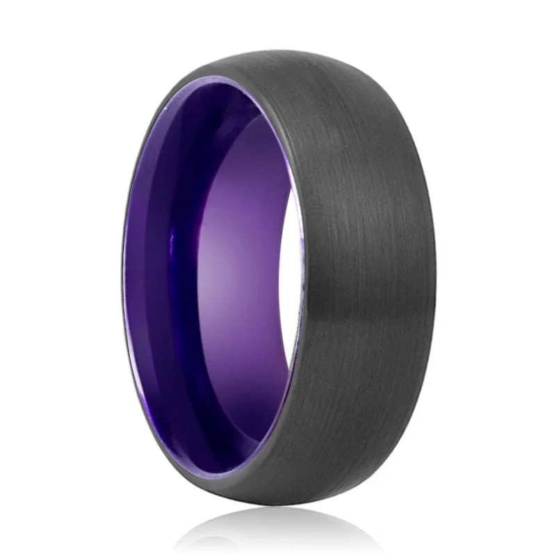 ASTER | Purple Ring, Black Tungsten Ring, Brushed, Domed