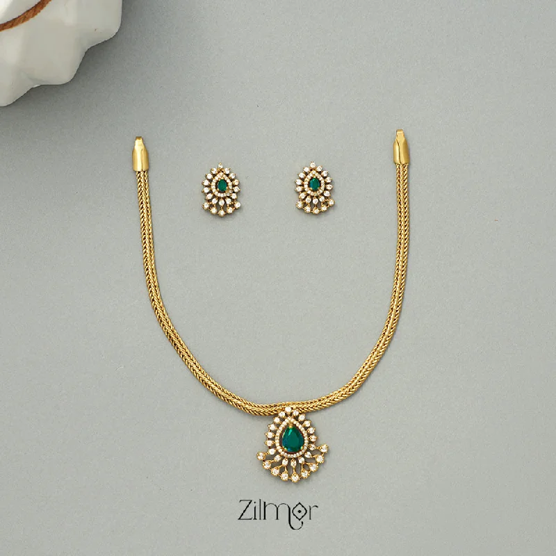 Double Layer Crystal Necklace-SN1011323 -  Premium Antique Traditional AD Pendant Short Necklace Earrings