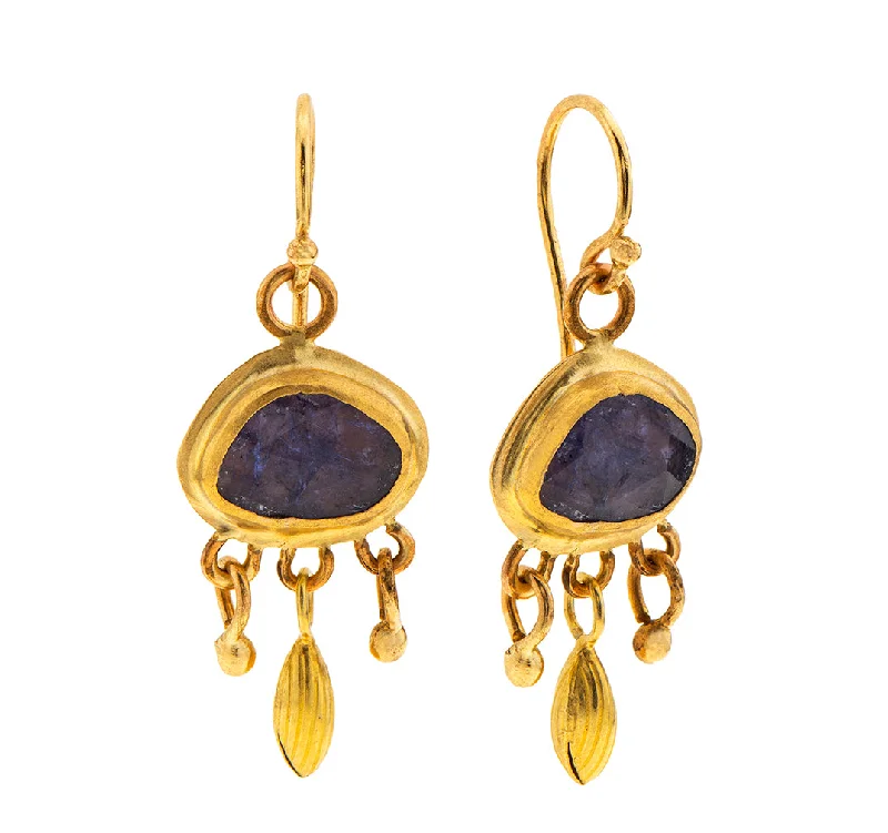 Star Shaped Earrings-Nava Zahavi Yellow Gold Oval Tanzanite Drop Earrings