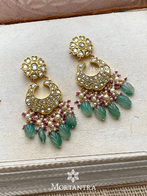 Fashion Drop Earrings-Multicolor Gold Plated Thappa Jadau Kundan Earrings - TJ-E8