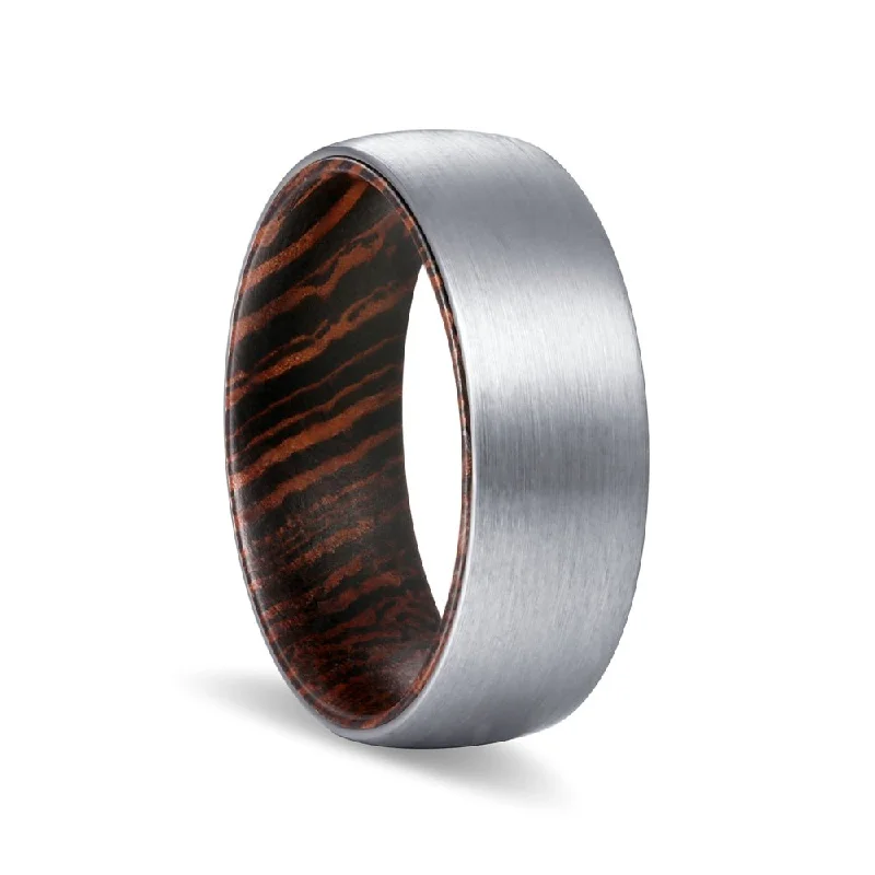 SEED | Wenge Wood, Silver Tungsten Ring, Brushed, Domed