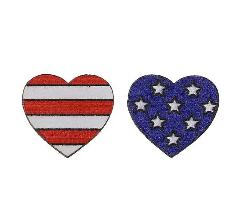 Bridal Earrings-Beautiful Red, White, and Blue Wooden Heart Flag Earrings