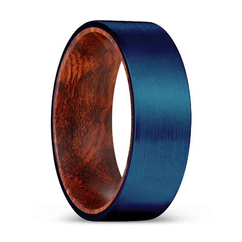 CARNAGE | Snake Wood, Blue Tungsten Ring, Brushed, Flat