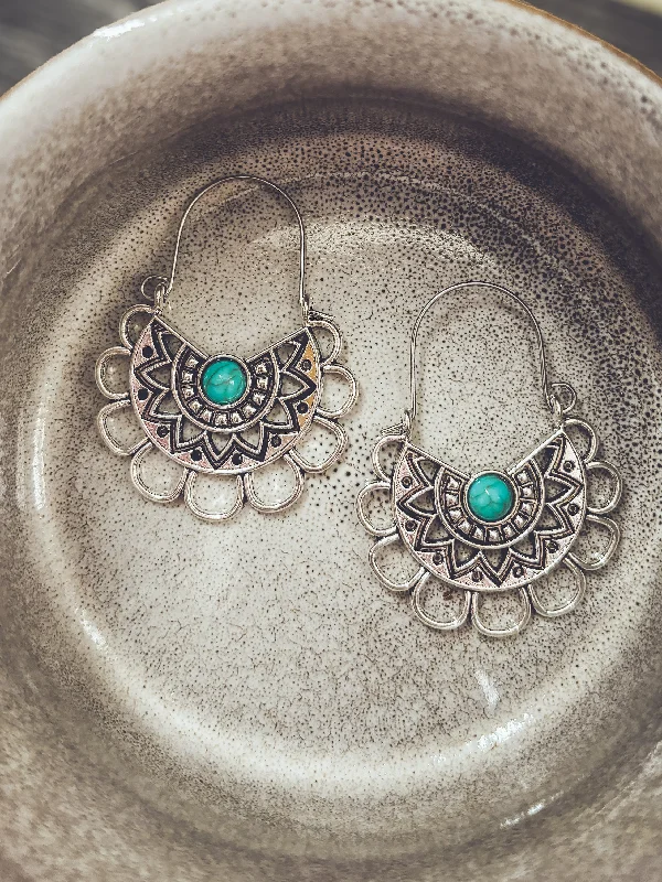 Unique Silver Earrings-Beautiful Turquoise and Silver Boho Earrings