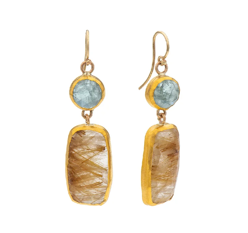 Unique Chandelier Earrings-Nava Zahavi Yellow Gold Aqua Rutilated Cascade Earrings