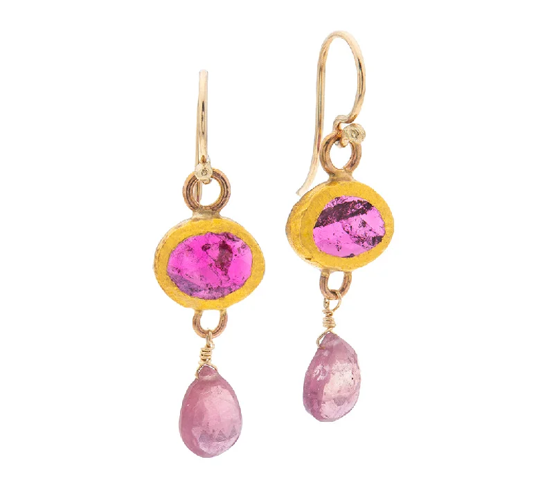 Handmade Boho Earrings-Nava Zahavi Yellow Gold Pink Tourmaline Earrings