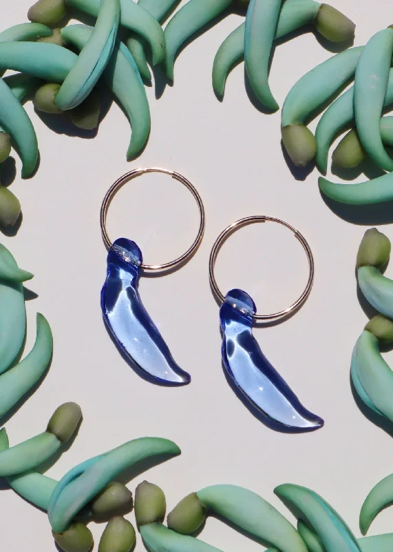 Luxury Silver Earrings-Blue Jade Bud Hoop Earrings