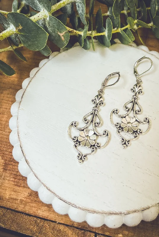 Unique Silver Hoop Earrings-Beautiful Ornate Silver Drop Earrings