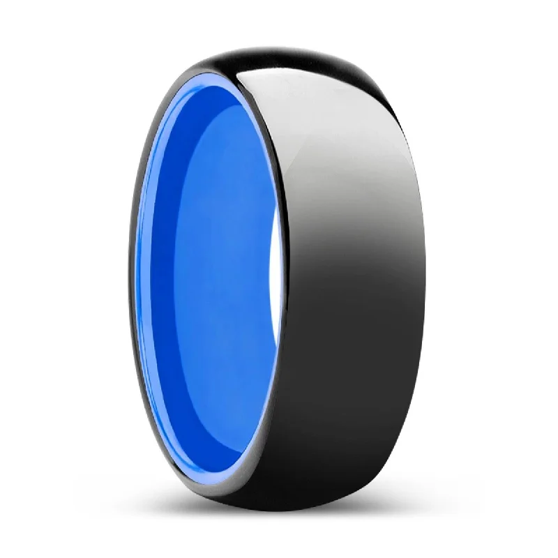 LEGION | Blue Ring, Black Tungsten Ring, Shiny, Domed