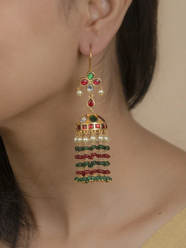 Elegant Gemstone Earrings-Multicolor Gold Plated Jadau Kundan Earrings - ME1068M