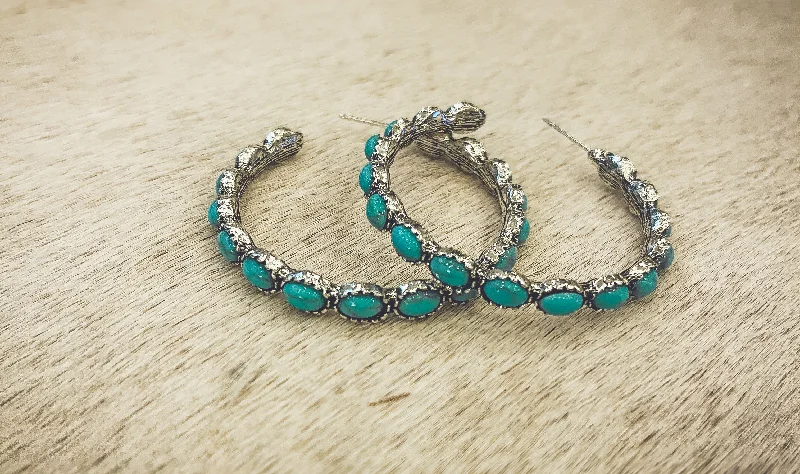 Elegant Drop Earrings-Beautiful Turquoise Hoop Earrings