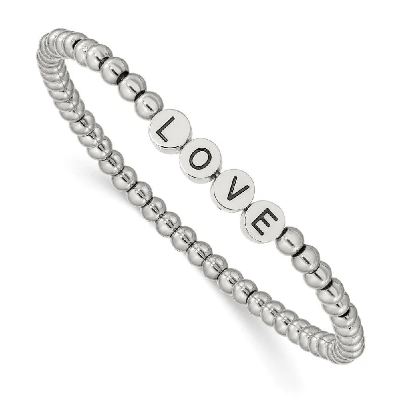 Unique Charm Bracelet-Stainless Steel Antiqued and Polished LOVE Stretch Bracelet