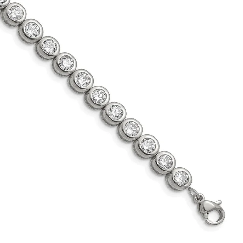 Custom Birthstone Bracelet-Stainless Steel Polished CZ Tennis w/ 1in ext. Bracelet